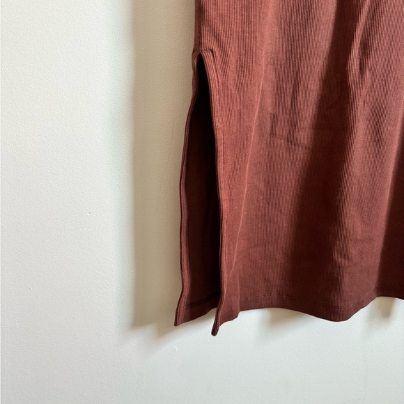 Old Navy Fitted Sleeveless Halter Rib Knit Midi Dress in Root Beer - Picture 3 of 6